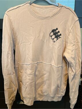 Beige Crewneck Sweatshirt with Monkey Graphic
